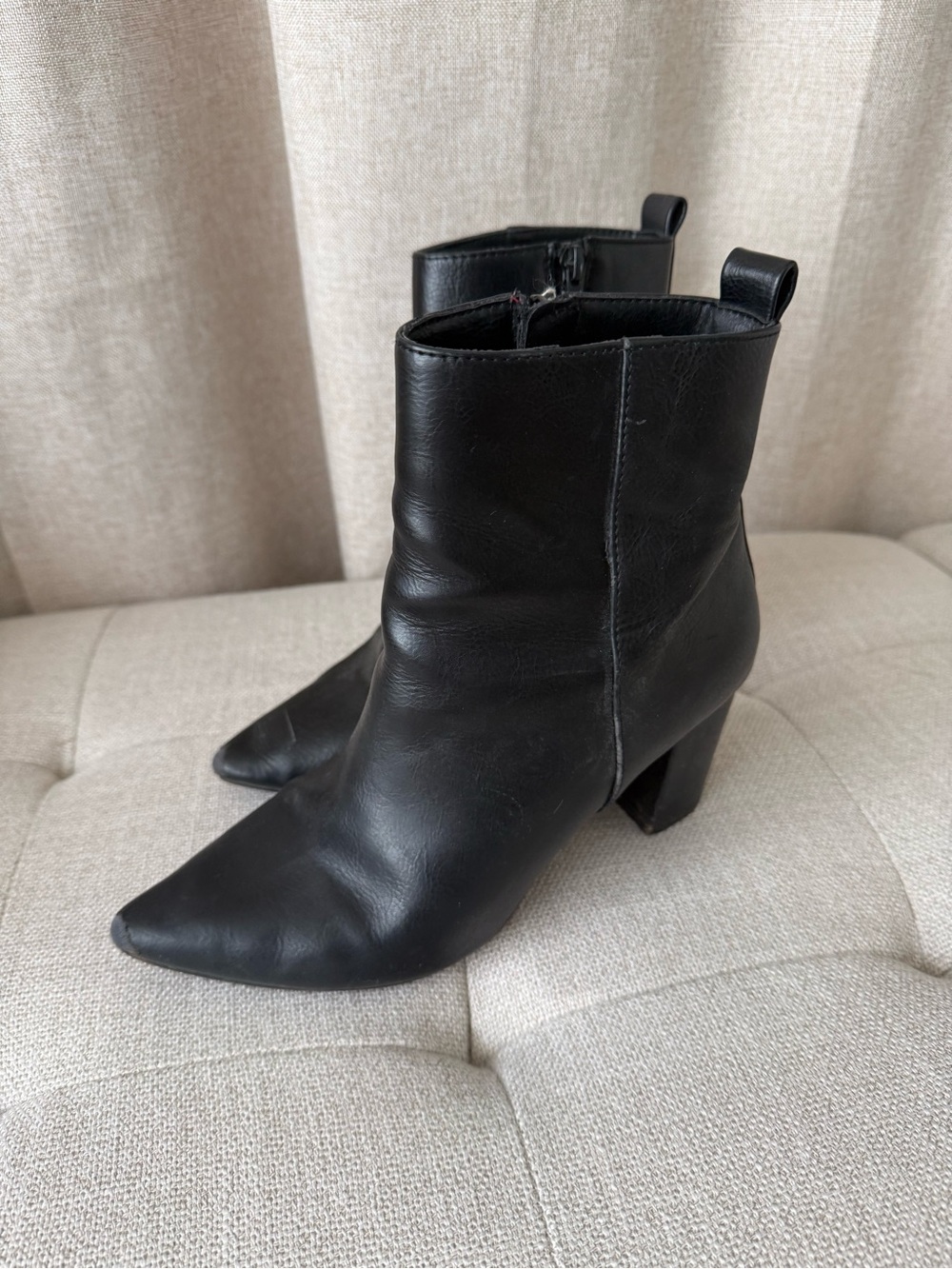 JustFab Olyvia Black Pointed Toe Block Heel Ankle Boots